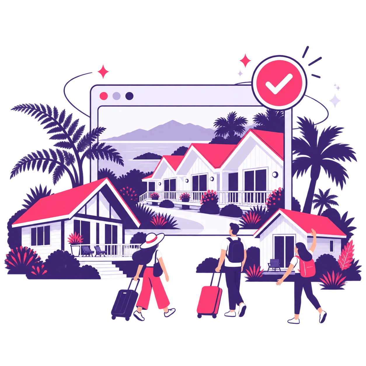 A playful illustrated New Zealand accommodation village and website