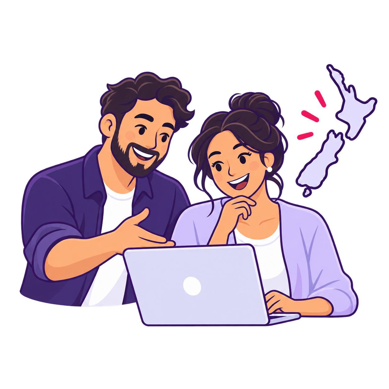Two local website specialists working together at a laptop with a New Zealand motif