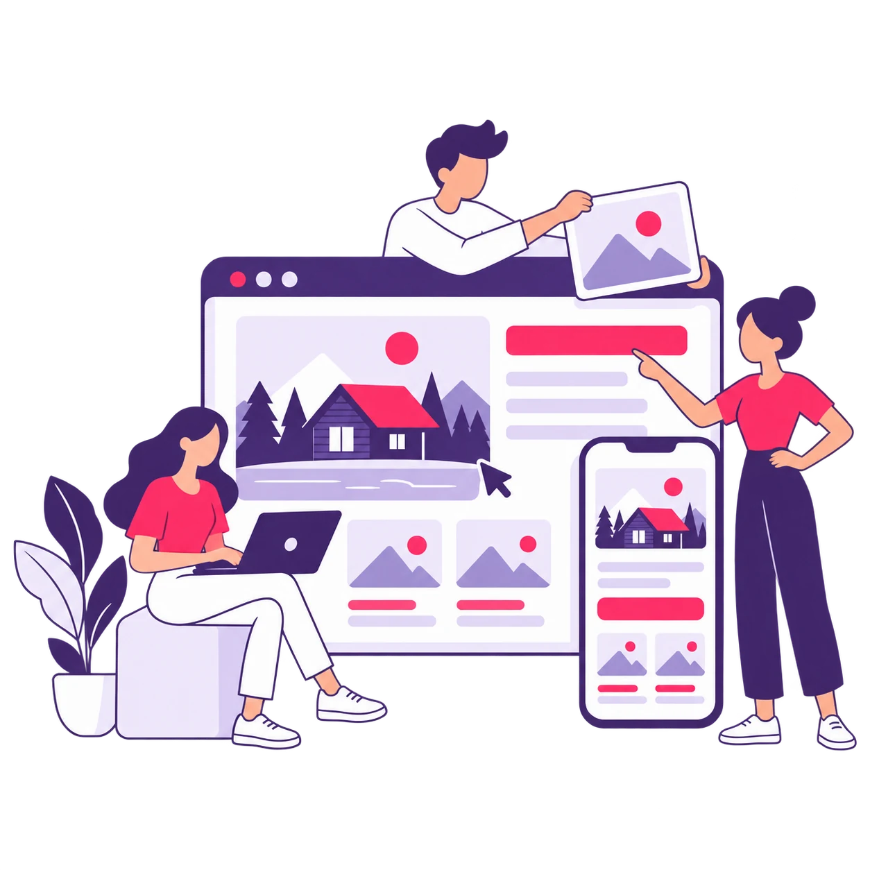 Friendly WeWeb designers creating a responsive accommodation website